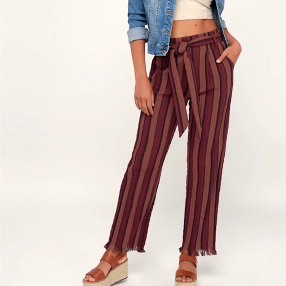 Lulus Pants - NWT Lulu’s Cotton Renfroe Burgundy Striped Pants Women’s Size Small